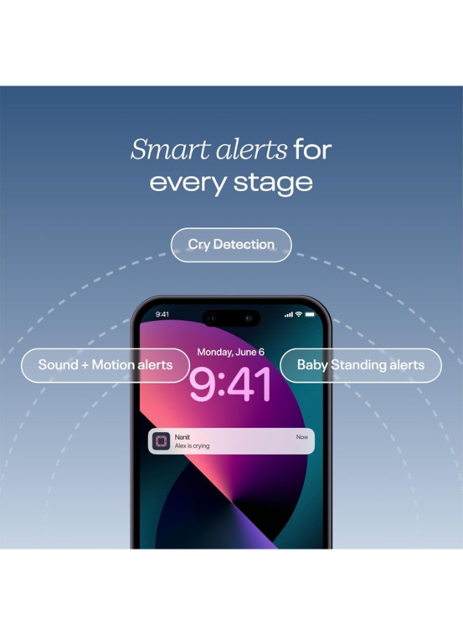 Nanit - جهاز مراقبة الطفل الذكي وحامل أرضي - كاميرا فيديو وصوت Wi-Fi بدقة 1080 بكسل، ومدرب النوم ومتتبع حركة التنفس - Image 1