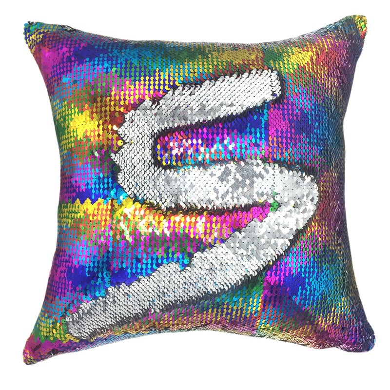 YOUR SMILE Mermaid Throw Pillow Case Magic Reversible Sequins Decorative Cushion Cover Pillowcase for Couch Sofa Bed 16 X 16 Inches  (Multicolour/Gray) - Image 1