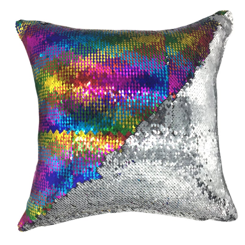 YOUR SMILE Mermaid Throw Pillow Case Magic Reversible Sequins Decorative Cushion Cover Pillowcase for Couch Sofa Bed 16 X 16 Inches  (Multicolour/Gray) - Image 3
