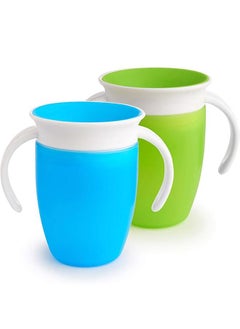 360 Trainer and Toddler Sippy Cup Set, Spill Proof,  2 Pack, Blue/Green Leak proof and choking proof cup, learning cup