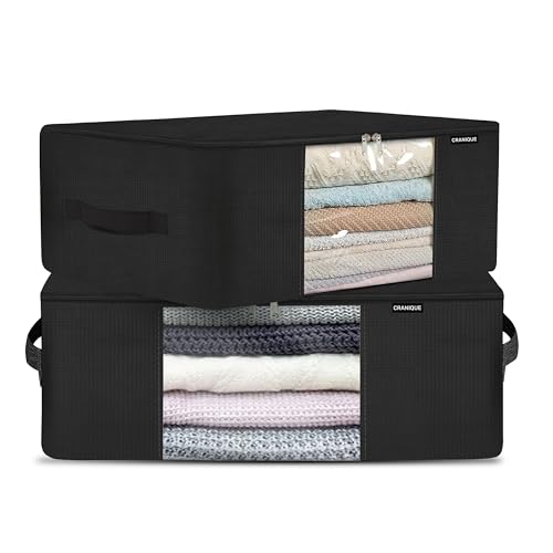 Cranique Large 28L Set of 2 Clothes Storage Bags with Handle | Saree Cover with Zip | Wardrobe Organizer for Cloth, Shirts, Salwar Suit, Lehenga | Transparent Window | Cloth Organiser (WO1-Black-2Q) - Image 1