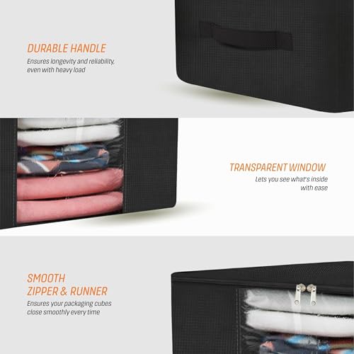 Cranique Large 28L Set of 2 Clothes Storage Bags with Handle | Saree Cover with Zip | Wardrobe Organizer for Cloth, Shirts, Salwar Suit, Lehenga | Transparent Window | Cloth Organiser (WO1-Black-2Q) - Image 4