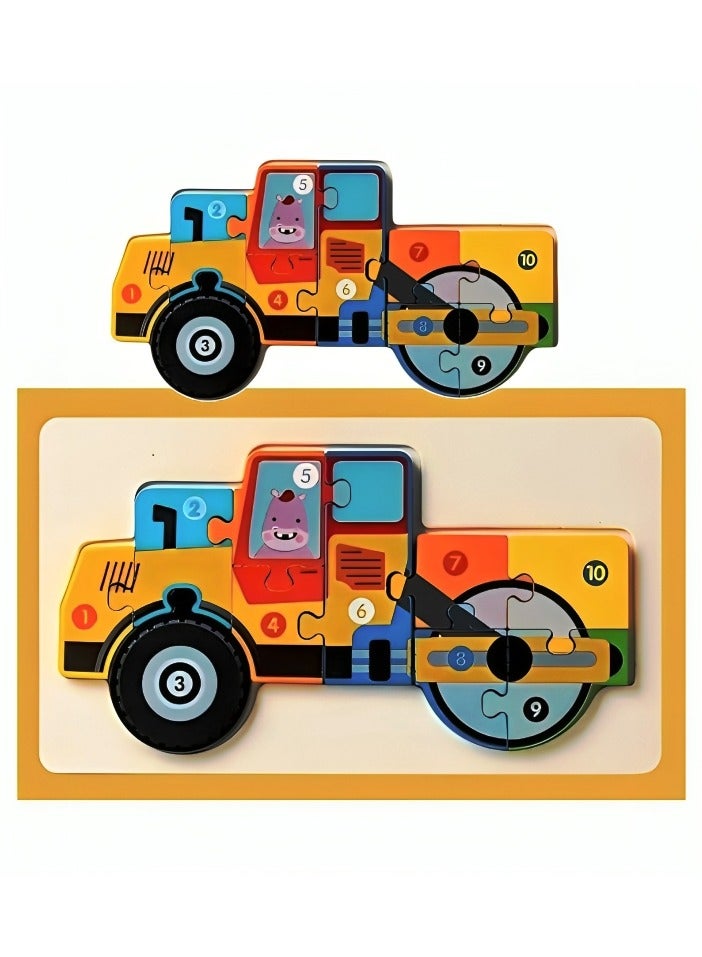 ألغاز خشبية ثلاثية الأبعاد مصممة لتعليم الأطفال شكل المركبات الهندسية، أدوات دعم التعليم للآباء والمعلمين، ألوان وأنماط جذابة، تنمية المهارات الحركية من مونتيسوري، هدايا رائعة (نمط مدحلة الطرق) - Image 1