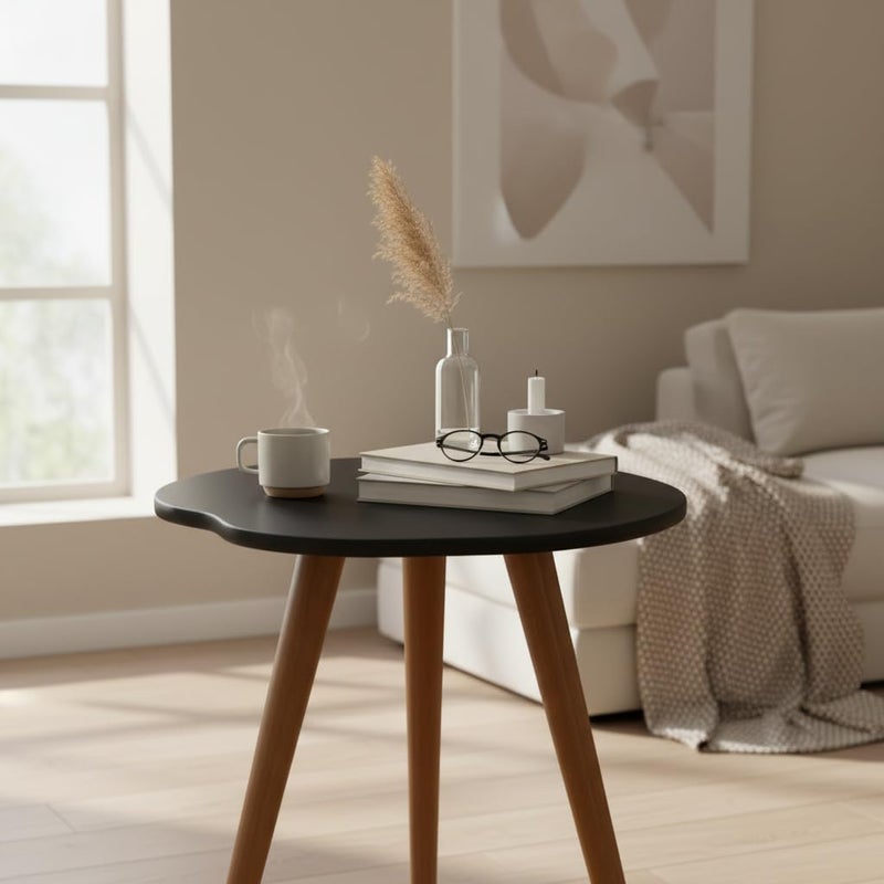 FendiHome Mid-Century Modern Walnut Side Table – 3-Legged Wooden Accent Table for Living Room, Balcony, or Bedroom (Black) - Image 3