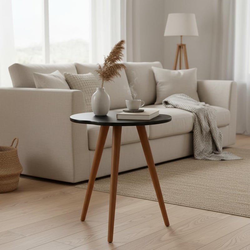 FendiHome Mid-Century Modern Walnut Side Table – 3-Legged Wooden Accent Table for Living Room, Balcony, or Bedroom (Black) - Image 4
