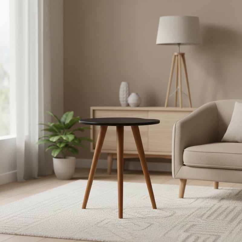 FendiHome Mid-Century Modern Walnut Side Table – 3-Legged Wooden Accent Table for Living Room, Balcony, or Bedroom (Black) - Image 5