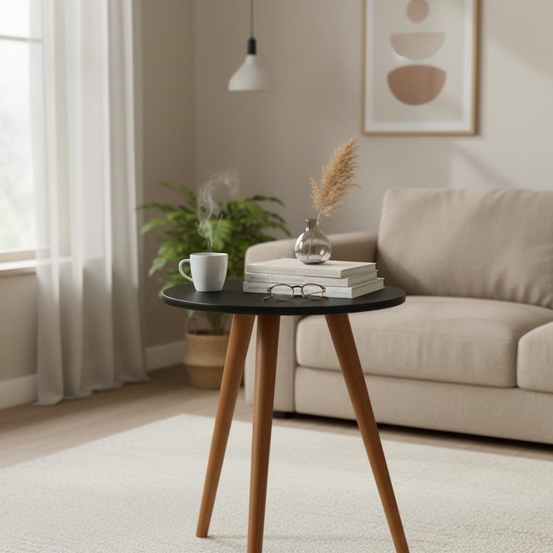FendiHome Mid-Century Modern Walnut Side Table – 3-Legged Wooden Accent Table for Living Room, Balcony, or Bedroom (Black) - Image 2
