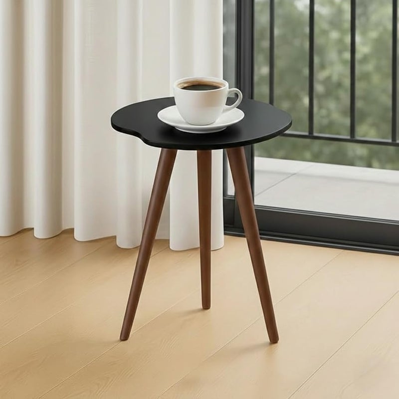 FendiHome Mid-Century Modern Walnut Side Table – 3-Legged Wooden Accent Table for Living Room, Balcony, or Bedroom (Black) - Image 1