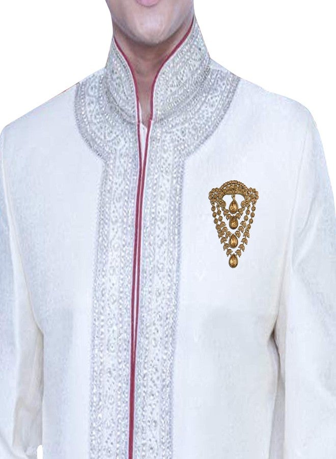 I Jewels بروش مزين بالأحجار المزيفة مصنوعة يدويًا من الذهب المطلي لحفلات الزفاف الهندية بوليوود للرجال (SM50FL) - Image 4