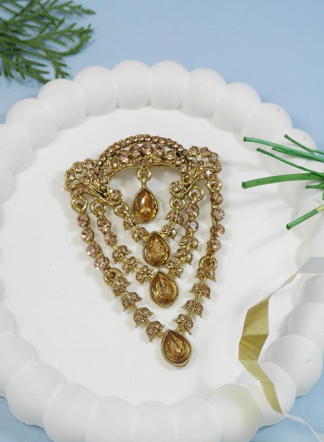 I Jewels بروش مزين بالأحجار المزيفة مصنوعة يدويًا من الذهب المطلي لحفلات الزفاف الهندية بوليوود للرجال (SM50FL) - Image 2