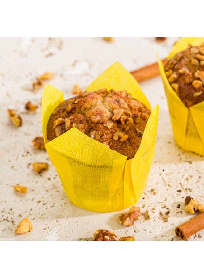 Restaurantware Panificio Premium 4 oz Yellow Paper Tulip Baking Cup: Paper Baking Cups Perfect for Muffins, Cupcakes or Mini Snacks - Greaseproof - Disposable and Recyclable - 200ct Box - Image 3