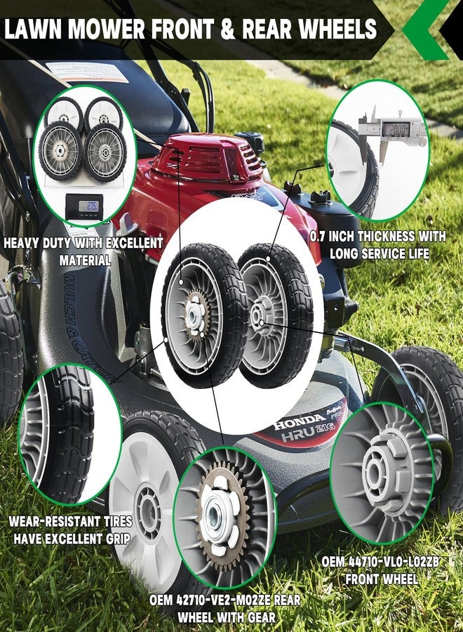 CheeMuii 4 Pack Lawn Mower Wheels Kit 2 Rear Wheels Replace for 42710-VE2-M02ZE and 2 Front Wheels Replace for 44710-VL0-L02ZB Compatible with Honda Lawn Mower HRR216 HRS216 HRT216 etc - Image 2