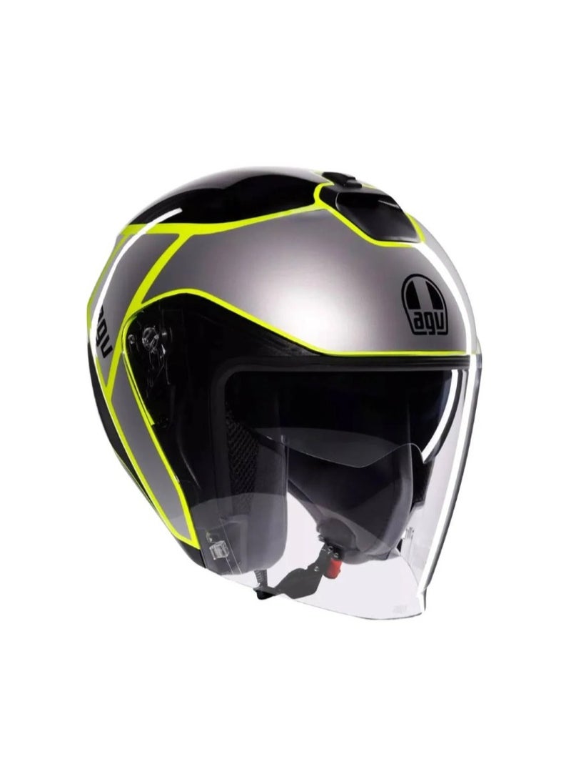 AGV IRIDES DAVAO OPEN FACE HELMET E2206 BLACK/GREY/YELLOW FLUO Helmet