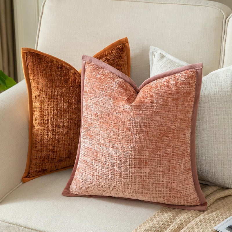 Yaertun Pack of 2 Chenille Textured Decorative Throw Pillow Covers Accent Solid Cushion Cover Soft Cozy Pillow Case with Velvet Back for Couch Sofa Bed Living Room 22x22 Inch Pink - Image 5