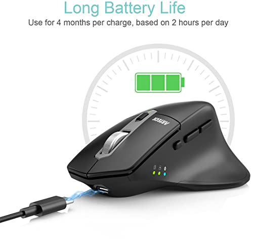 Arteck Multi-Device Wireless Bluetooth Mouse with Nano USB-A, USB-C Receiver Ergonomic Right Hand Silent Clicking Rechargeable Mouse for Computer Desktop PC Laptop Mac iPad and Windows 11/10 iPad OS - Image 5