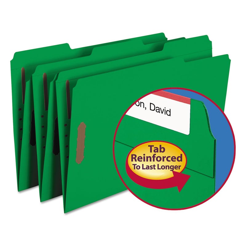 Smead Fastener File Folder, 2 Fasteners, Reinforced 1/3-Cut Tab, Legal Size, Green, 50 per Box (17140) (Pack of 1) - Image 1