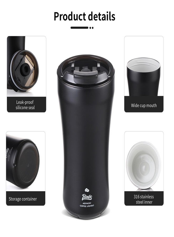 Bincoo 316 Stainless Steel Insulated Coffee Travel Mug 12.8oz,Leak-proof VacuumTravel Coffee Tea Tumbler Keeps Drinks Hot/Cold for 6 Hours,with Storage Compartment,Ideal for Office,Outdoors,Car - Image 3