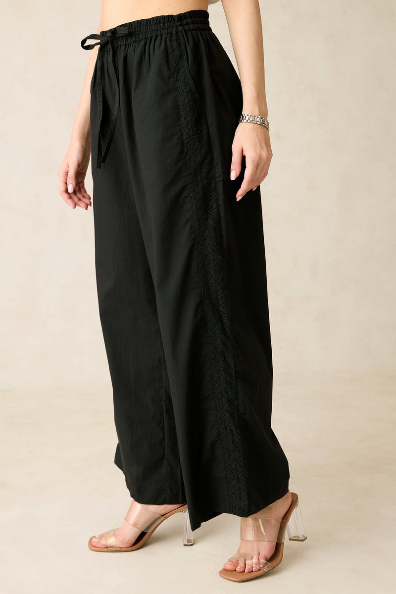 Virgio Solid Cotton Side Lace Detail Pullup Pants for Women - Image 4
