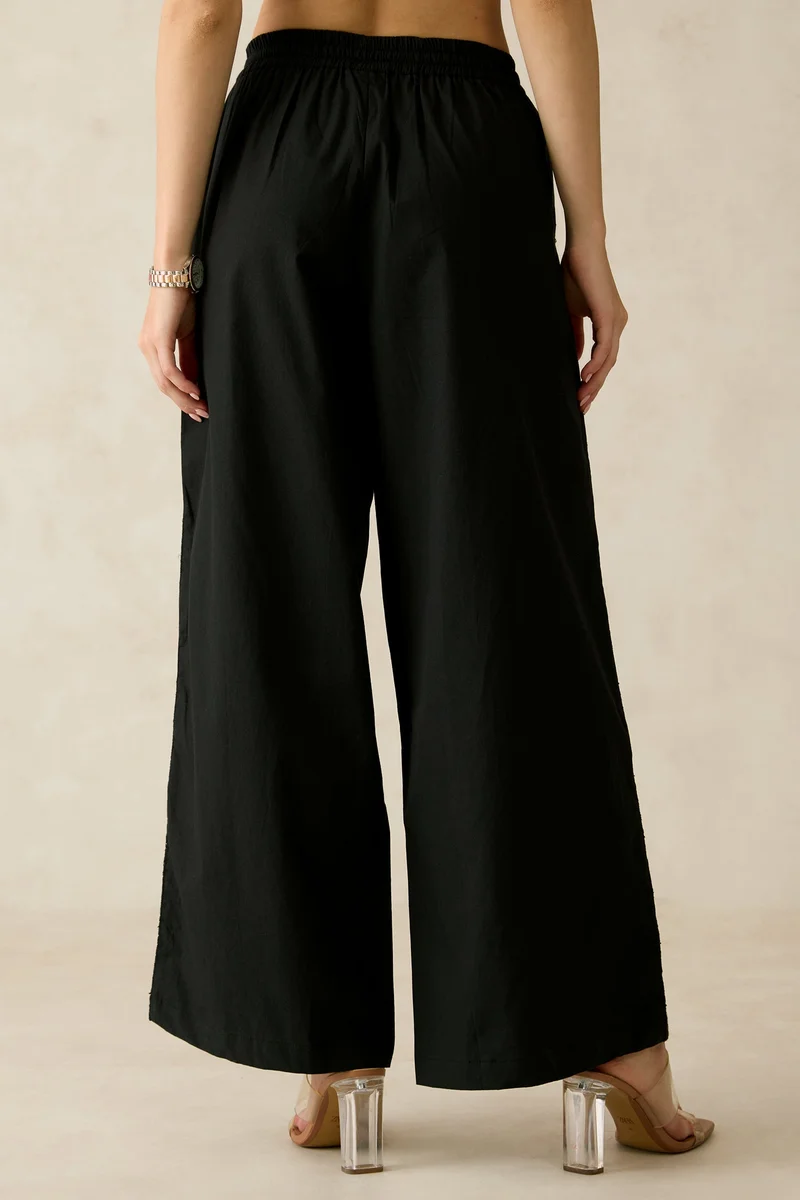 Virgio Solid Cotton Side Lace Detail Pullup Pants for Women