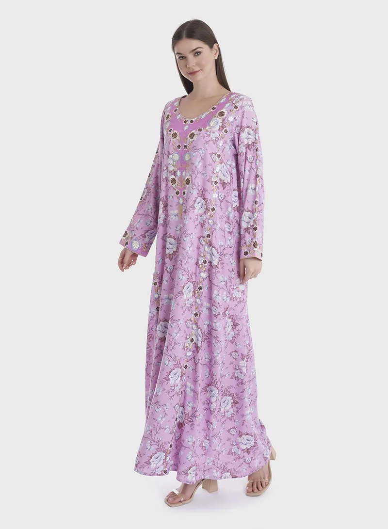 KASHKHA Rayon Floral Printed Jalabiya