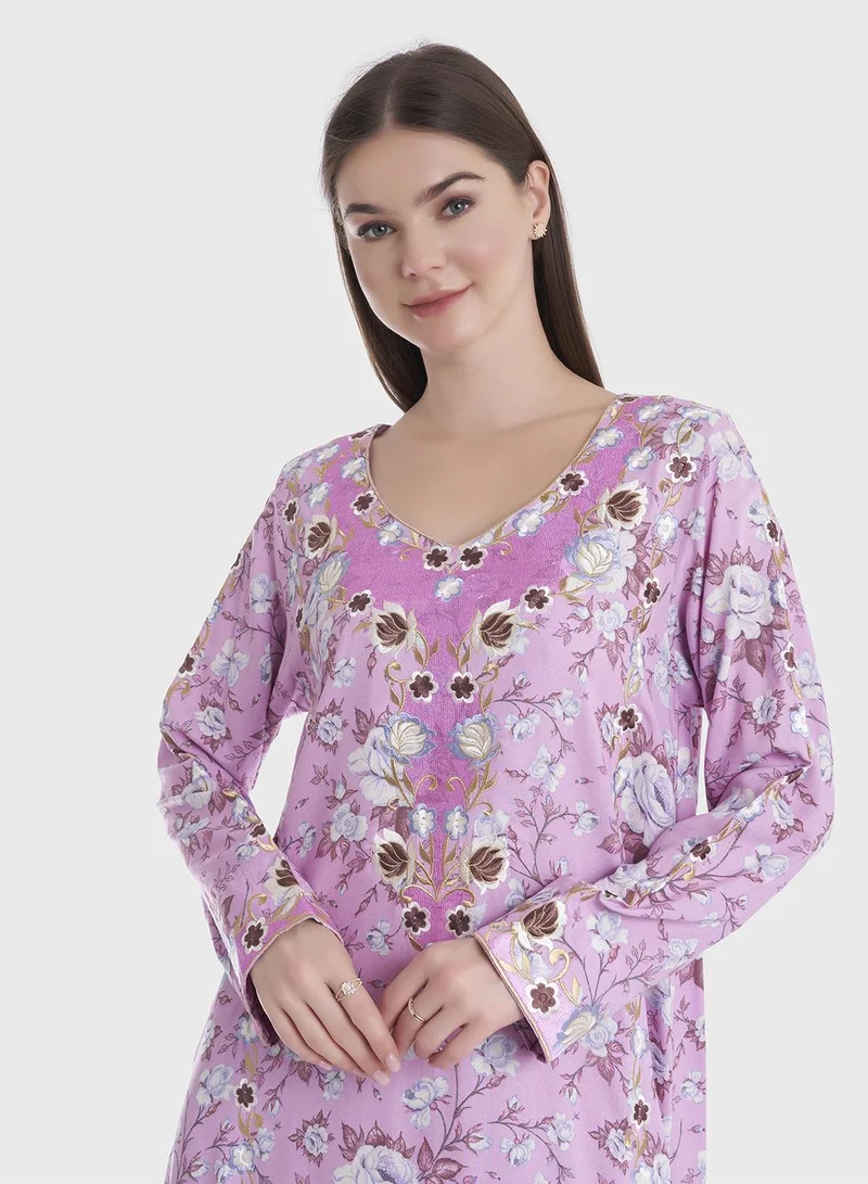 KASHKHA Rayon Floral Printed Jalabiya