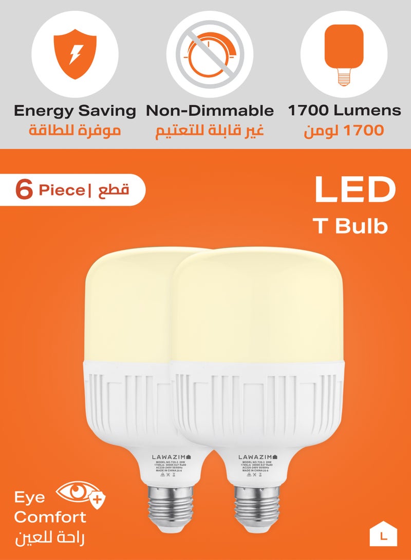 LAWAZIM 20W LED Bulb T100 E27 - 6 Pack 3000K Warm White - Jumbo Non-Dimmable Energy Saving 120W Equivalent T-Shape Bulb with 1700 Lumens and a Lifespan of 20,000 Hours - for Home and Commercial Use - Image 3