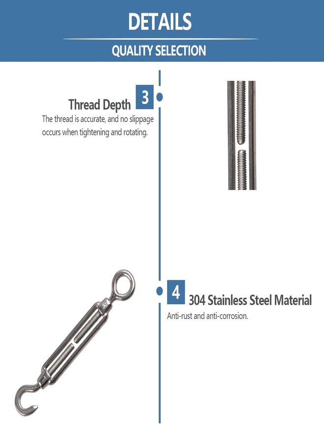YanTone M4 Turnbuckle Hook and Eye 304 Stainless Steel Wire Rope Tensioner, 6Pcs - Image 5