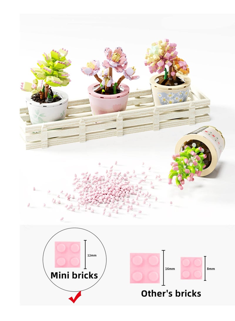 Zikra Mini Blocks 225PCS Succulent Plant Bonsai Building Set Office and Room Decor Succulents Flowers Model Building Toys Birthday Gift for Adult Boys Girls Woman - Image 3