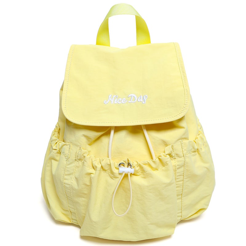 Pleated Embroidered Dual-Use Backpack with Drawstring Flap - Soft, Stylish &  Versatile