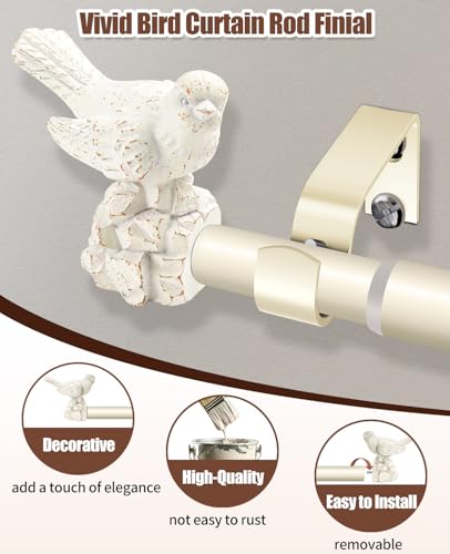 KVEEO 1 or 7/8 Inch Bird-Shaped Decorative Finials for Curtain Rods White Curtain Rod Ends Metal Curtain Rod Finials Ends Easy to Install Set of 2 Rod End - Image 4