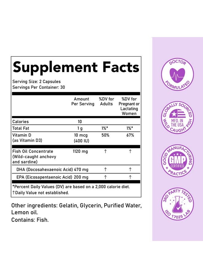 بريموم زيت السمك DHA قبل الولادة للأمهات الحوامل: أوميغا 3 ثلاثي الجليسريد مع 470 ملغ من DHA و200 ملغ من EPA + 400 وحدة دولية من فيتامين D3 - مكمل غذائي لدعم الخصوبة لدى النساء - مصدر عالمي من الأسماك البرية - Image 3