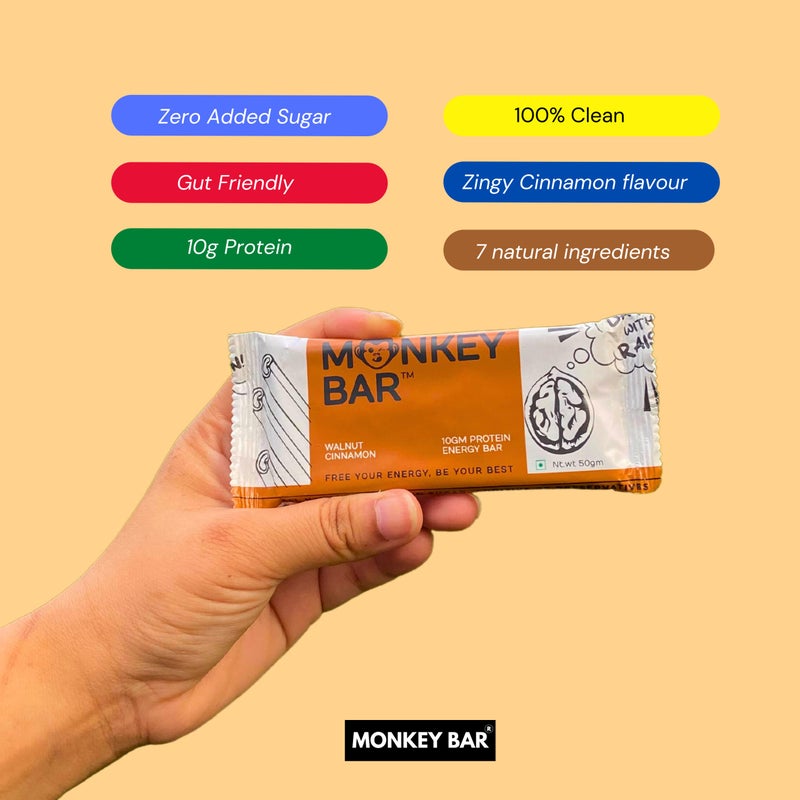 Monkey Bar شريط بروتين مونسكي بار - جوز الهند والقرفة - 8 ألواح، 50 جرام لكل منها، 10 جرام بروتين، وجبة خفيفة غنية بالبروتين للوجبات الخفيفة الصحية بدون سكر مضاف، فقط 7 مكونات طبيعية - Image 4