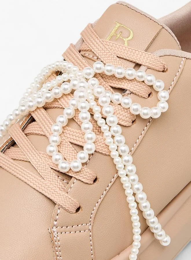 Flora Bella By Shoexpress BEIGE Women Pearl Embellished Sneakers for Women | Best Price UAE