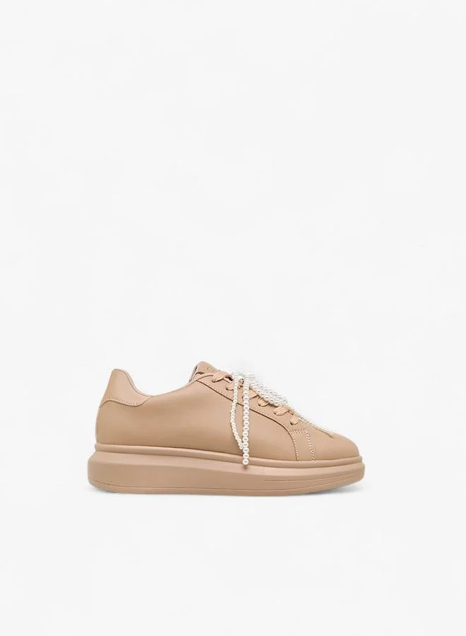 Flora Bella By Shoexpress BEIGE Women Pearl Embellished Sneakers for Women | Best Price UAE