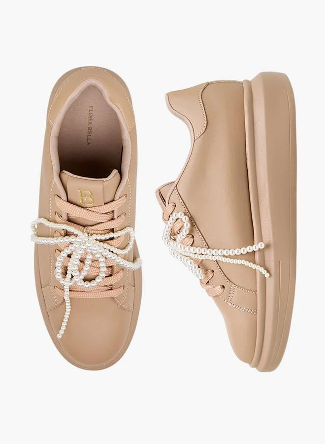 Flora Bella By Shoexpress BEIGE Women Pearl Embellished Sneakers for Women | Best Price UAE