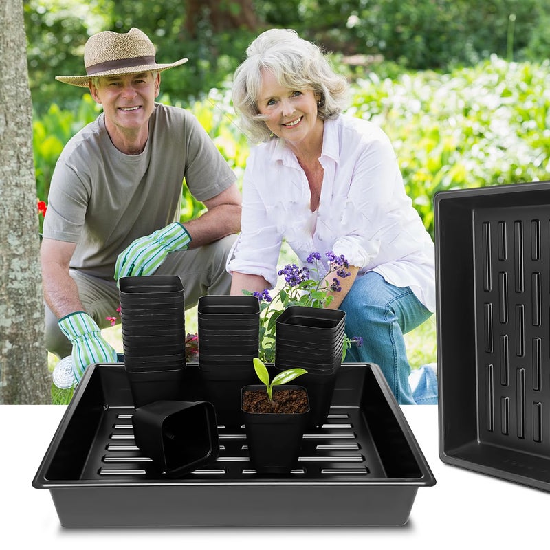 RooTrimmer 4 inch (10CM) Square Nursery Pots 60pcs, Sturdy Seedlings Trays 5 Pcs, Seeds Starter Germination Tray, Microgreening Planter Nursery Propagation 5 Sets - Image 5