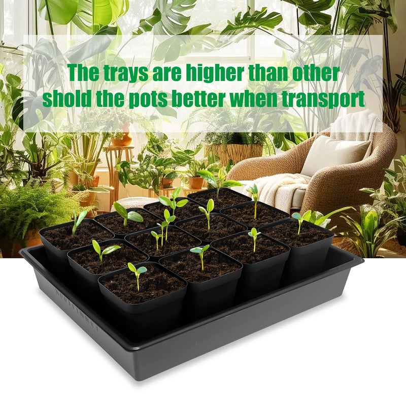 RooTrimmer 4 inch (10CM) Square Nursery Pots 60pcs, Sturdy Seedlings Trays 5 Pcs, Seeds Starter Germination Tray, Microgreening Planter Nursery Propagation 5 Sets - Image 4