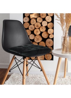Rest Pack Of 4 Velvet Soft Chair Pad With Seat Ties Suitable For Garden , Kitchen And Office Chairs Indoor And Outdoor Black 40X40Cm  - Image 2