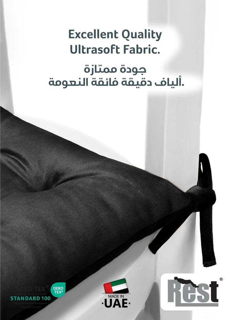 ريست REST Pack of 4 Velvet Soft Chair Pad with Seat Ties Suitable for Garden , Kitchen and Office Chairs Indoor and Outdoor  Black 40x40cm - Image 4