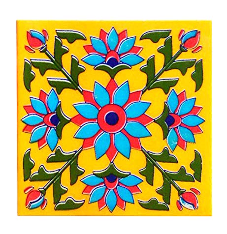 Shiv Kripa Blue Pottery Floor Decorative Tile Seamless Pattern Traditional Handmade Install Furniture Backsplash Designer Decorative Wall Floor Furniture 4 x 4 Inch Pack of 6 Tiles (Multi) - Image 5