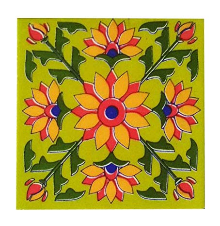 Shiv Kripa Blue Pottery Floor Decorative Tile Seamless Pattern Traditional Handmade Install Furniture Backsplash Designer Decorative Wall Floor Furniture 4 x 4 Inch Pack of 6 Tiles (Multi) - Image 2