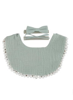 Bambimici -Sophia  Set of Baby Bib and Ribbon Headband - Sage Green