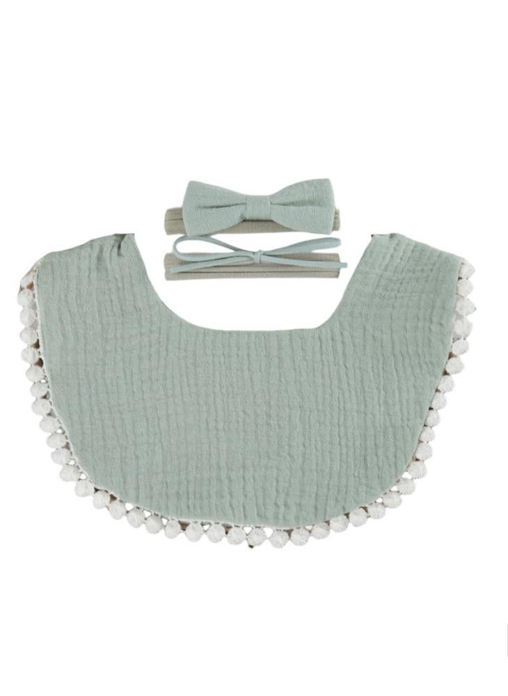 Bambimici - Bambimici -Sophia  Set of Baby Bib and Ribbon Headband - Sage Green - Image 1