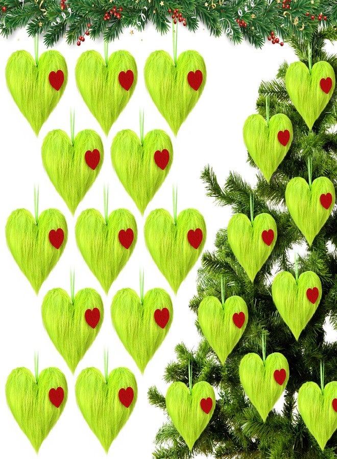 Vicenpal 12 Pcs Christmas Plush Heart Ornament Set, Hanging Lime Green Decorations with Ribbons, Soft Fuzzy Xmas Heart Decor for Tree, Garland, Gift Wrapping, Party, Wedding, Home Wall - Image 1