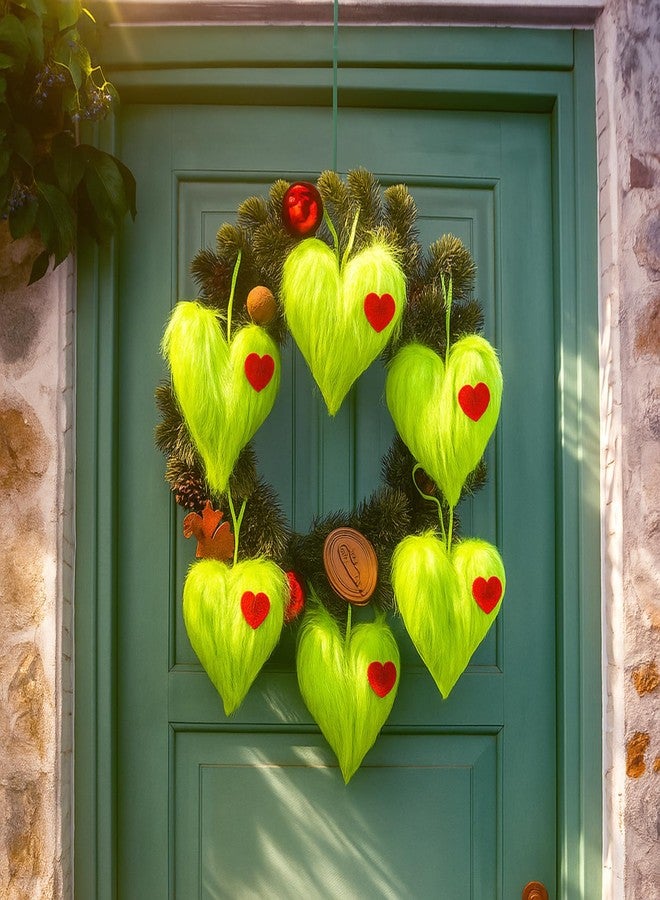 Vicenpal 12 Pcs Christmas Plush Heart Ornament Set, Hanging Lime Green Decorations with Ribbons, Soft Fuzzy Xmas Heart Decor for Tree, Garland, Gift Wrapping, Party, Wedding, Home Wall - Image 4