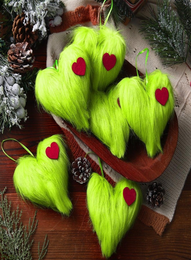 Vicenpal 12 Pcs Christmas Plush Heart Ornament Set, Hanging Lime Green Decorations with Ribbons, Soft Fuzzy Xmas Heart Decor for Tree, Garland, Gift Wrapping, Party, Wedding, Home Wall - Image 2