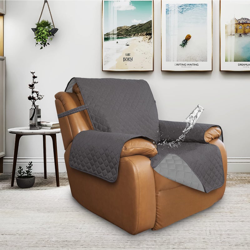 Issuntex Double Protection 100% Waterproof Recliner Covers For Living Room Reversible Furniture Protector Recliner Couch Sofa Slipcover For Dogs Pets Kids (Oversized Recliner Gray/Light Gray) - Image 2
