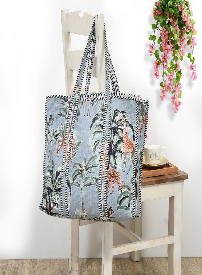 MITTICO Premium Quilted Tote Bag with Matching Pouches Combo Set - Durable, Lightweight, Multipurpose Bag for Travel, Office & Daily Essentials (Grey Floral Print) - Image 4
