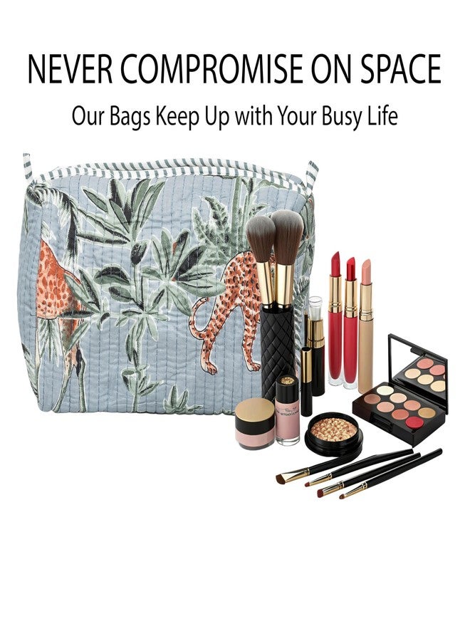 MITTICO Premium Quilted Tote Bag with Matching Pouches Combo Set - Durable, Lightweight, Multipurpose Bag for Travel, Office & Daily Essentials (Grey Floral Print) - Image 3