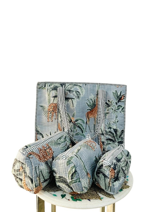 MITTICO Premium Quilted Tote Bag with Matching Pouches Combo Set - Durable, Lightweight, Multipurpose Bag for Travel, Office & Daily Essentials (Grey Floral Print) - Image 1